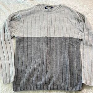 Mens 2000s Grey Grunge Colorblock Knit Sweater Size Medium
